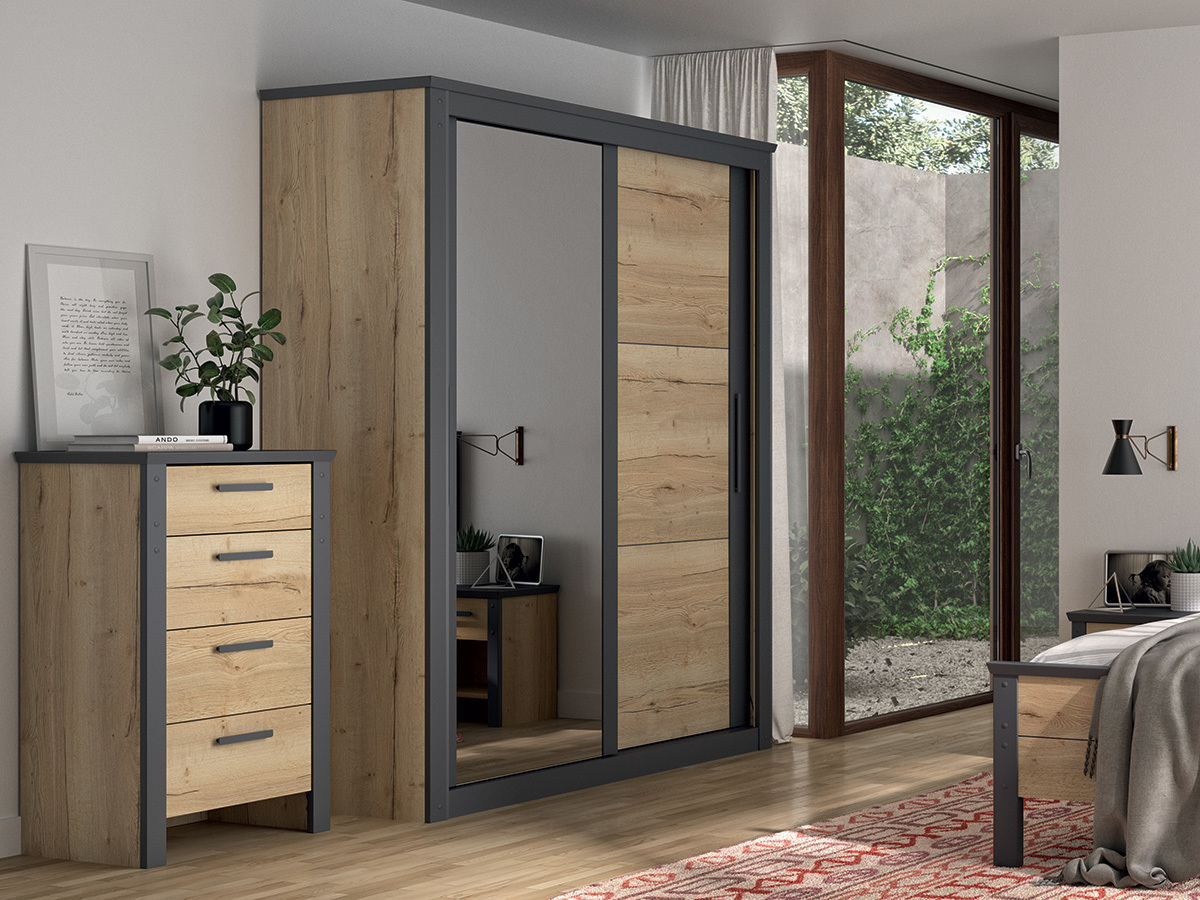 Armoire 2 portes coulissantes (1 glace, 1 pleine)
