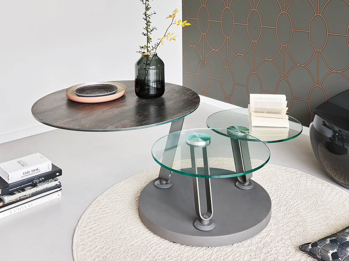 Table basse ronde plateaux pivotants